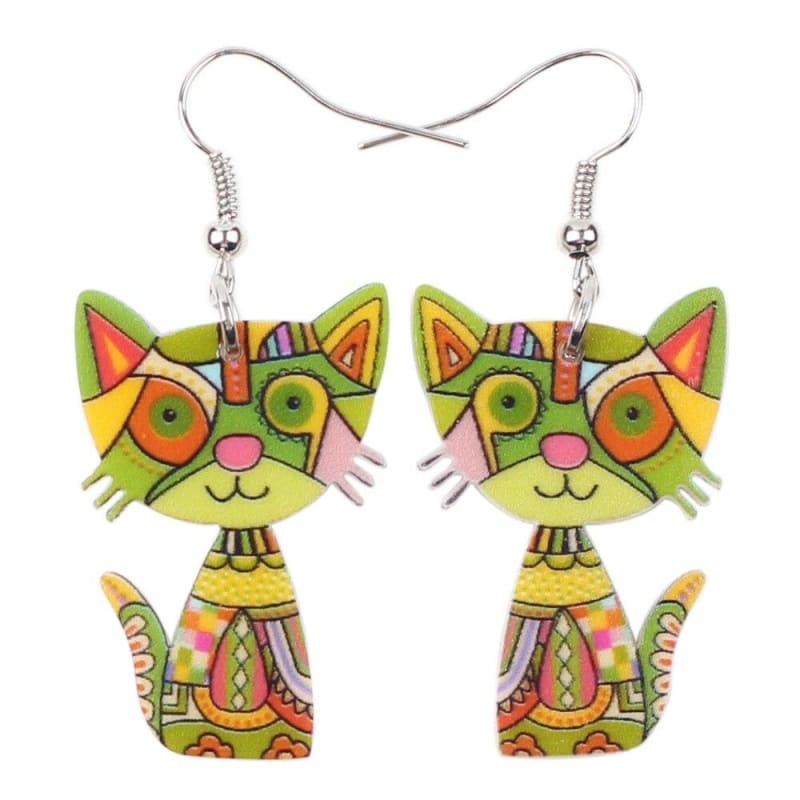 Vibrant Cat-Shaped Earrings for Women, Multicolored Acrylic Design-Earrings-Green-2-Colydia