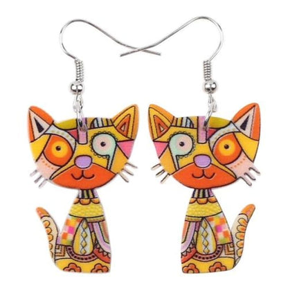 Vibrant Cat-Shaped Earrings for Women, Multicolored Acrylic Design-Earrings-Orange-4-Colydia