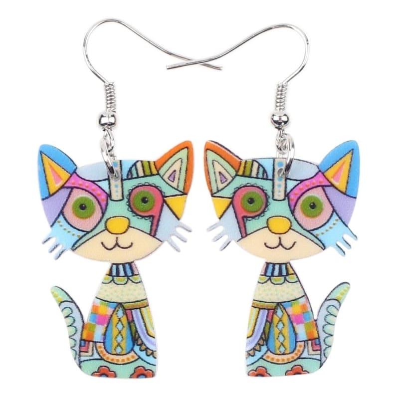 Vibrant Cat-Shaped Earrings for Women, Multicolored Acrylic Design-Earrings-Blue-5-Colydia