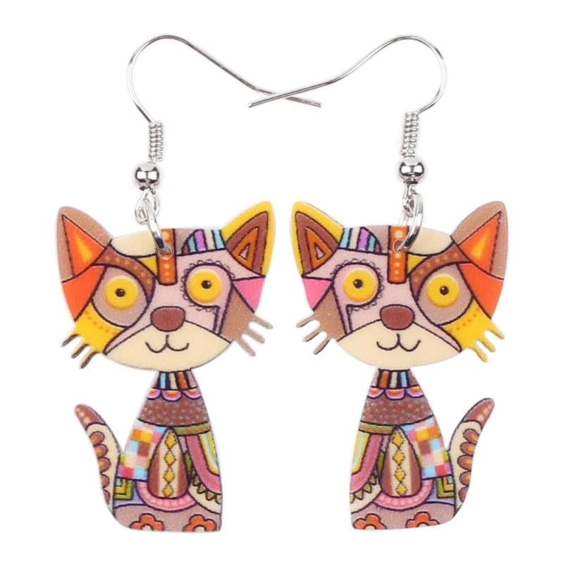 Vibrant Cat-Shaped Earrings for Women, Multicolored Acrylic Design-Earrings-6-Colydia