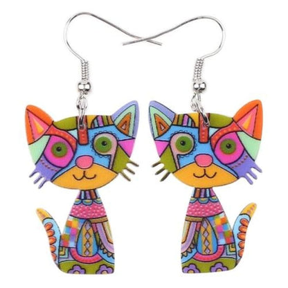 Vibrant Cat-Shaped Earrings for Women, Multicolored Acrylic Design-Earrings-Multicolored-3-Colydia