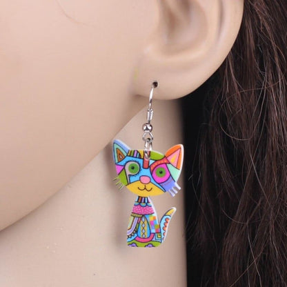 Vibrant Cat-Shaped Earrings for Women, Multicolored Acrylic Design-Earrings-1-Colydia