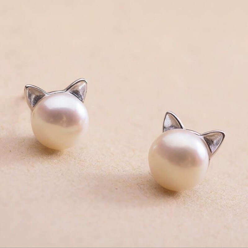 Sterling Silver Cat Pearl Earrings - Hypoallergenic & Elegant-Earrings-5-Colydia