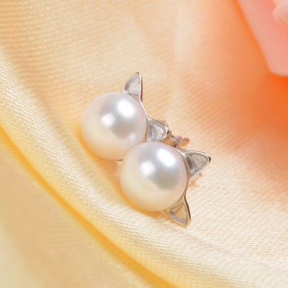 Sterling Silver Cat Pearl Earrings - Hypoallergenic & Elegant-Earrings-3-Colydia