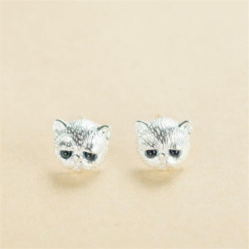 Elegant Persian Cat Earrings with Blue Eyes in 925 Silver-Cat Earrings-2-Colydia