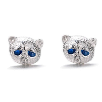 Elegant Persian Cat Earrings with Blue Eyes in 925 Silver-Cat Earrings-1-Colydia