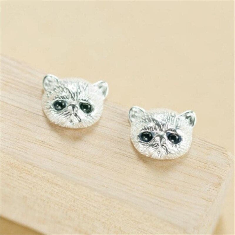 Elegant Persian Cat Earrings with Blue Eyes in 925 Silver-Cat Earrings-4-Colydia