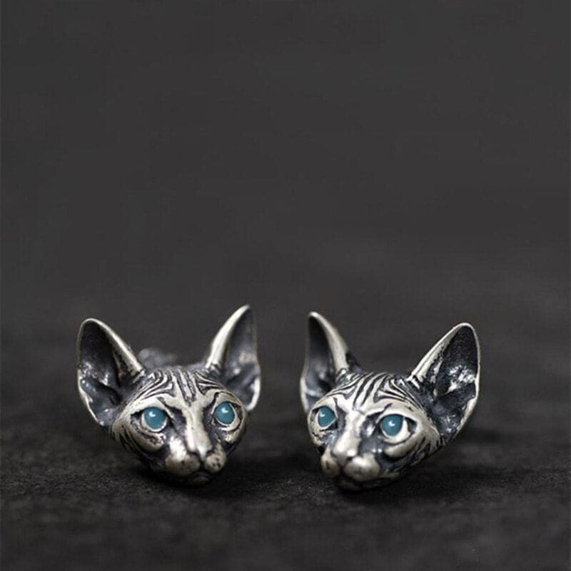 Blue-Eyed Sphynx Cat Earrings - Metal, Unisex, Free Shipping-Earrings-2-Colydia