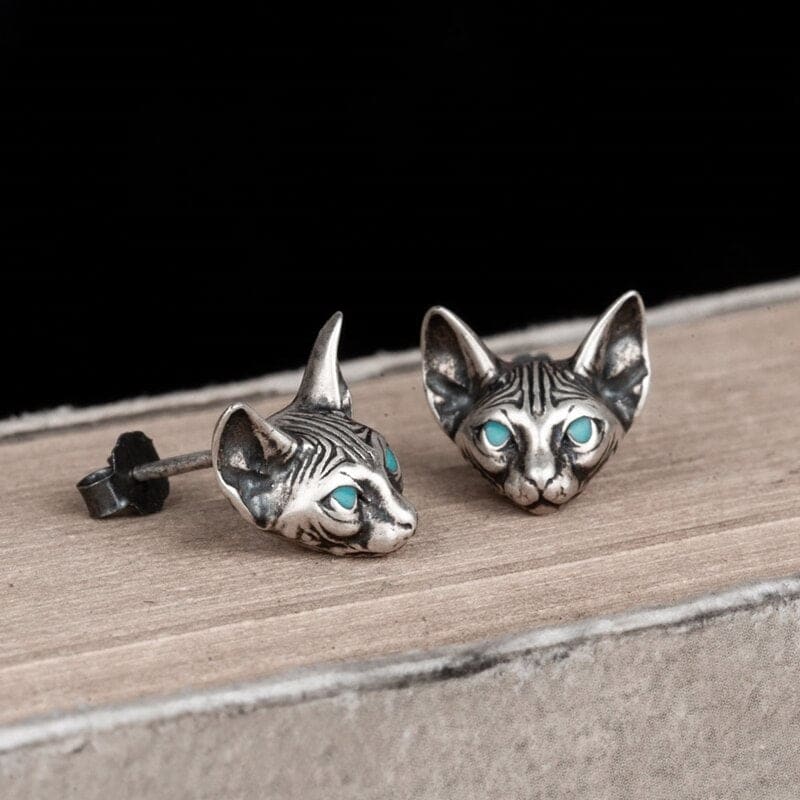 Blue-Eyed Sphynx Cat Earrings - Metal, Unisex, Free Shipping-Earrings-8-Colydia