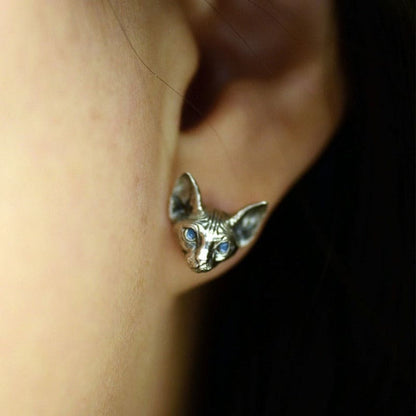 Blue-Eyed Sphynx Cat Earrings - Metal, Unisex, Free Shipping-Earrings-5-Colydia