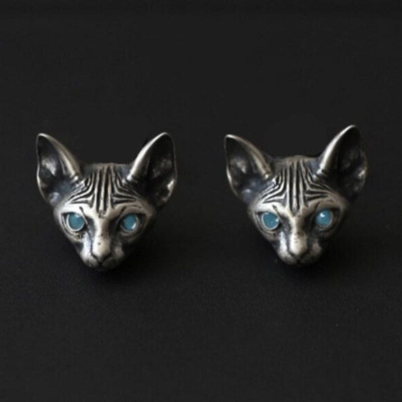 Blue-Eyed Sphynx Cat Earrings - Metal, Unisex, Free Shipping-Earrings-1-Colydia