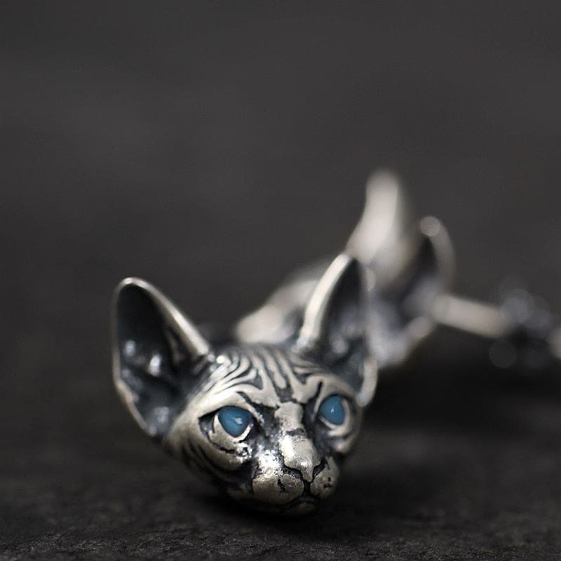 Blue-Eyed Sphynx Cat Earrings - Metal, Unisex, Free Shipping-Earrings-6-Colydia