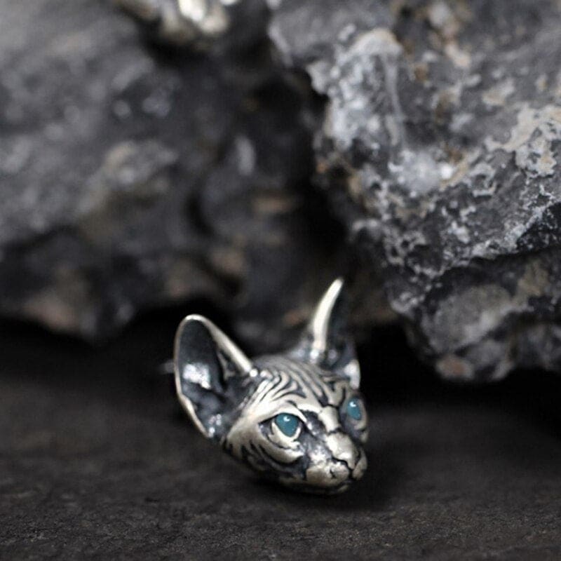 Blue-Eyed Sphynx Cat Earrings - Metal, Unisex, Free Shipping-Earrings-3-Colydia