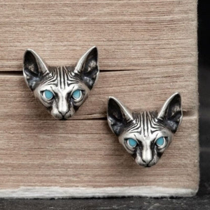 Blue-Eyed Sphynx Cat Earrings - Metal, Unisex, Free Shipping-Earrings-7-Colydia