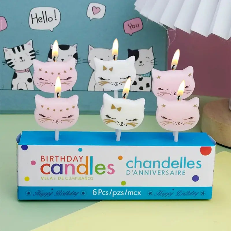 Adorable Kawaii Cat Birthday Cake Candles - Set of 6 Party Decor-Birthday Cake Candles-6 Cat Candles-3-Colydia