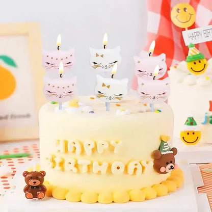 Adorable Kawaii Cat Birthday Cake Candles - Set of 6 Party Decor-Birthday Cake Candles-6 Cat Candles-1-Colydia