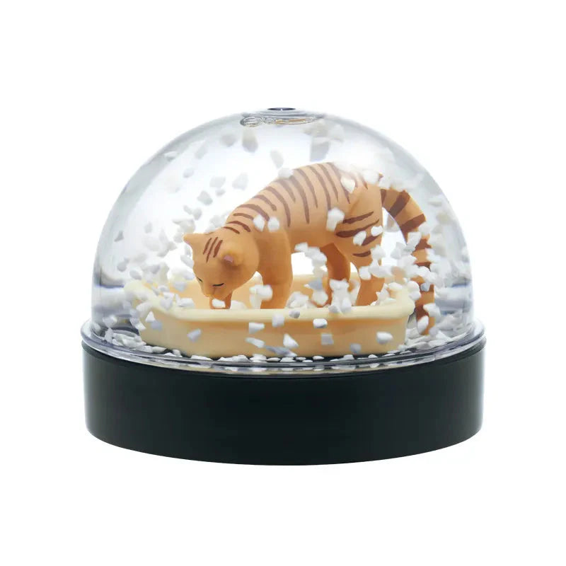 Whimsical Cat Snow Globe with Litter Box Scene - 4 Colors Available-Decorative Snow Globe-Tabby Cat-2-Colydia