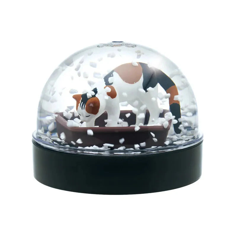 Whimsical Cat Snow Globe with Litter Box Scene - 4 Colors Available-Decorative Snow Globe-Calico Cat-1-Colydia