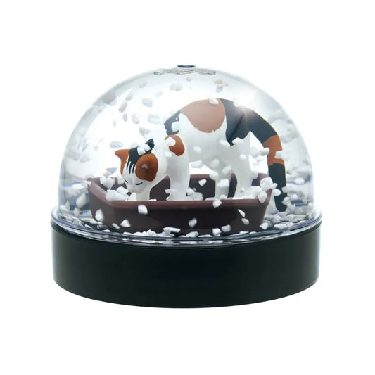 Whimsical Cat Snow Globe with Litter Box Scene - 4 Colors Available-Decorative Snow Globe-Calico Cat-1-Colydia