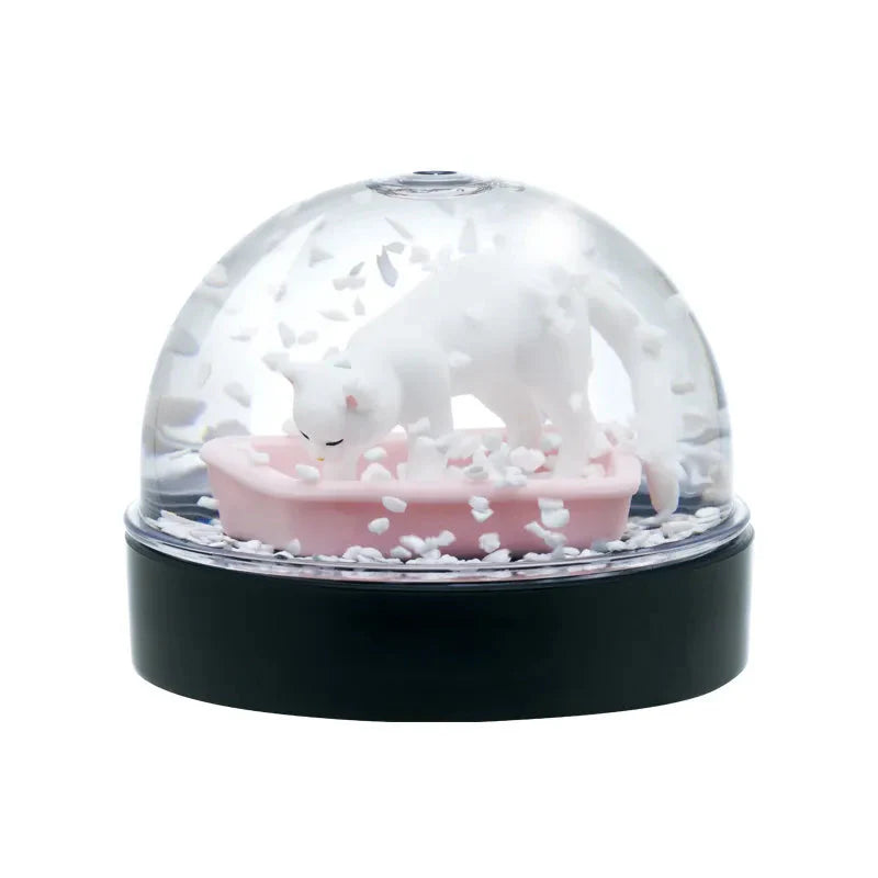 Whimsical Cat Snow Globe with Litter Box Scene - 4 Colors Available-Decorative Snow Globe-White Cat-4-Colydia