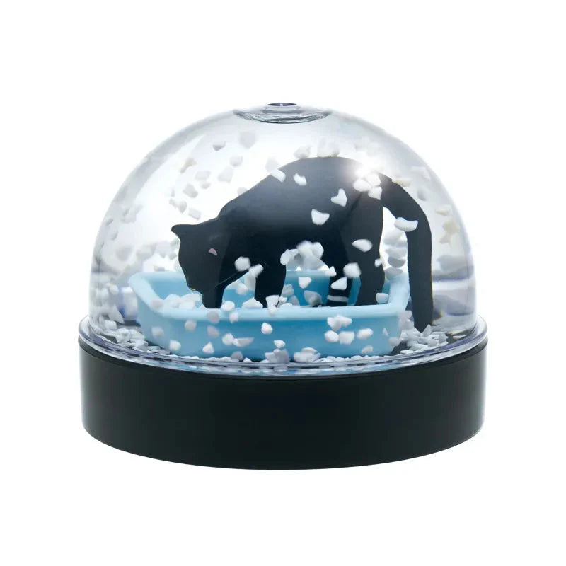 Whimsical Cat Snow Globe with Litter Box Scene - 4 Colors Available-Decorative Snow Globe-Black Cat-3-Colydia