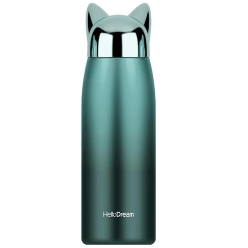 Stainless Steel Cat Ear Insulated Bottle - Keeps Drinks Hot 12 Hrs-Insulated Water Bottle-Green-300 ml-8-Colydia