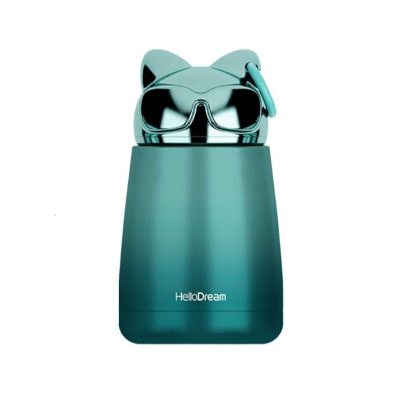 Chic Cat Thermos Mug with Glasses, Stainless Steel, 300ml-Thermal Travel Mug-Green Cat-4-Colydia