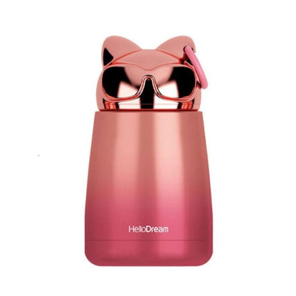 Chic Cat Thermos Mug with Glasses, Stainless Steel, 300ml-Thermal Travel Mug-Pink Cat-3-Colydia