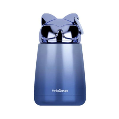 Chic Cat Thermos Mug with Glasses, Stainless Steel, 300ml-Thermal Travel Mug-Blue Cat-6-Colydia