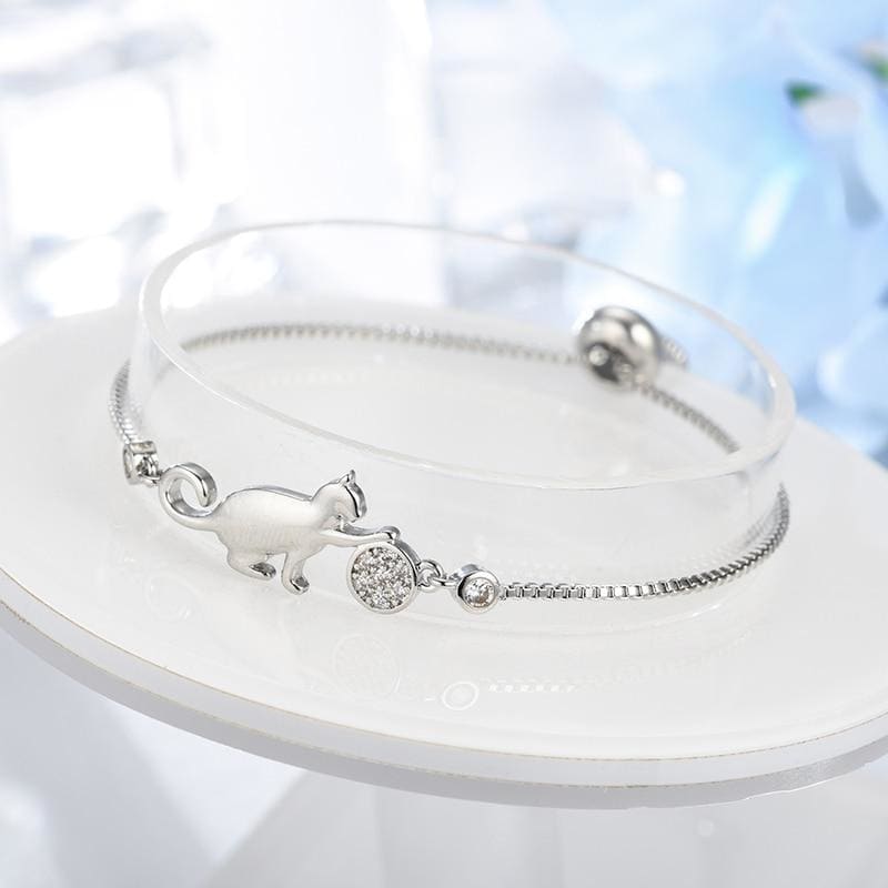 Elegant Cat and Ball Bracelet for Women - Versatile & Stylish Gift-Bracelet-Silver-4-Colydia