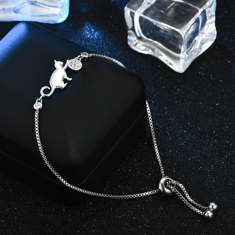 Elegant Cat and Ball Bracelet for Women - Versatile & Stylish Gift-Bracelet-Silver-1-Colydia