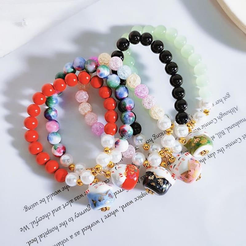 Elegant Japanese Cat Bracelet with Koi Beads in Vibrant Colors-Jewelry Bracelet-6-Colydia