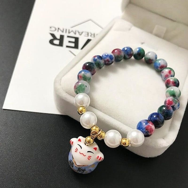 Elegant Japanese Cat Bracelet with Koi Beads in Vibrant Colors-Jewelry Bracelet-Purple-1-Colydia