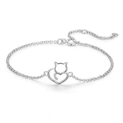 Elegant Silver Cat Heart Bracelet for Women – Unique Design-Cat Heart Bracelet-Silver-1-Colydia