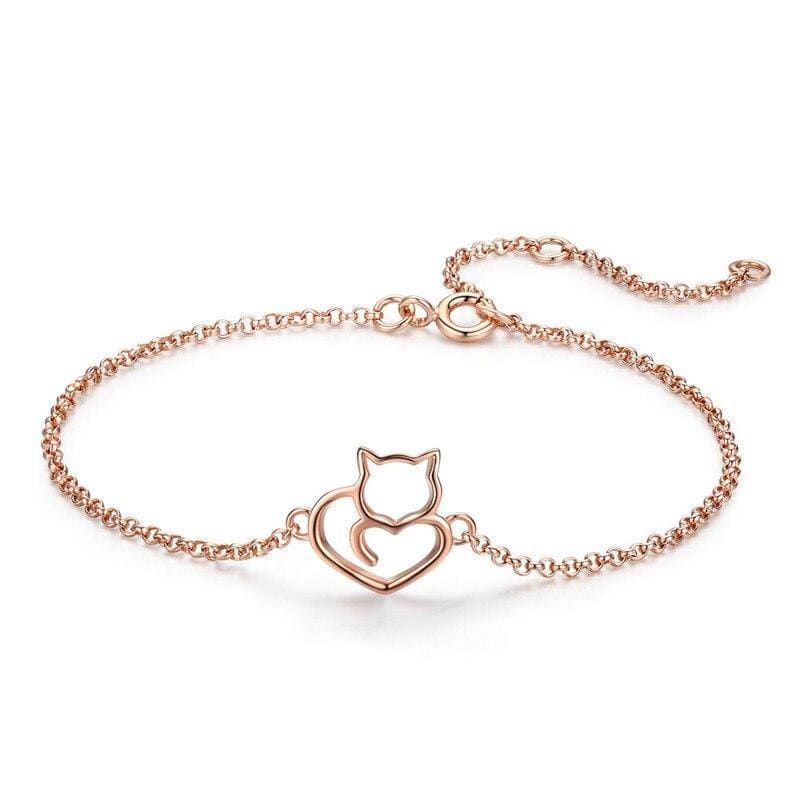 Elegant Silver Cat Heart Bracelet for Women – Unique Design-Cat Heart Bracelet-Copper-2-Colydia