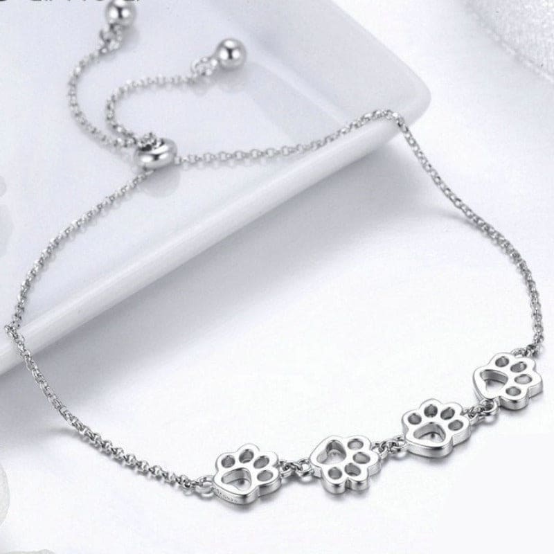 Adorable 925 Silver Kitten Paw Print Bracelet for Cat Lovers-Jewelry-4-Colydia