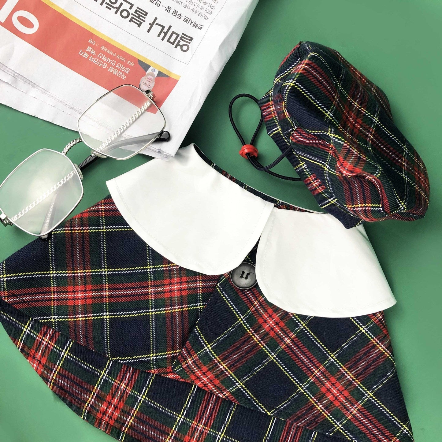 Plaid Pet Coat & Beret Set for Cats and Dogs - Trendy & Chic Design-Pet Apparel Set-Tartan-XS-2-Colydia