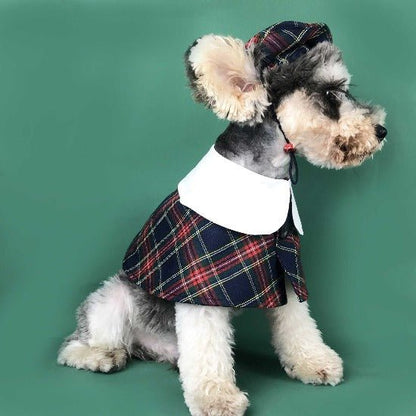 Plaid Pet Coat & Beret Set for Cats and Dogs - Trendy & Chic Design-Pet Apparel Set-3-Colydia