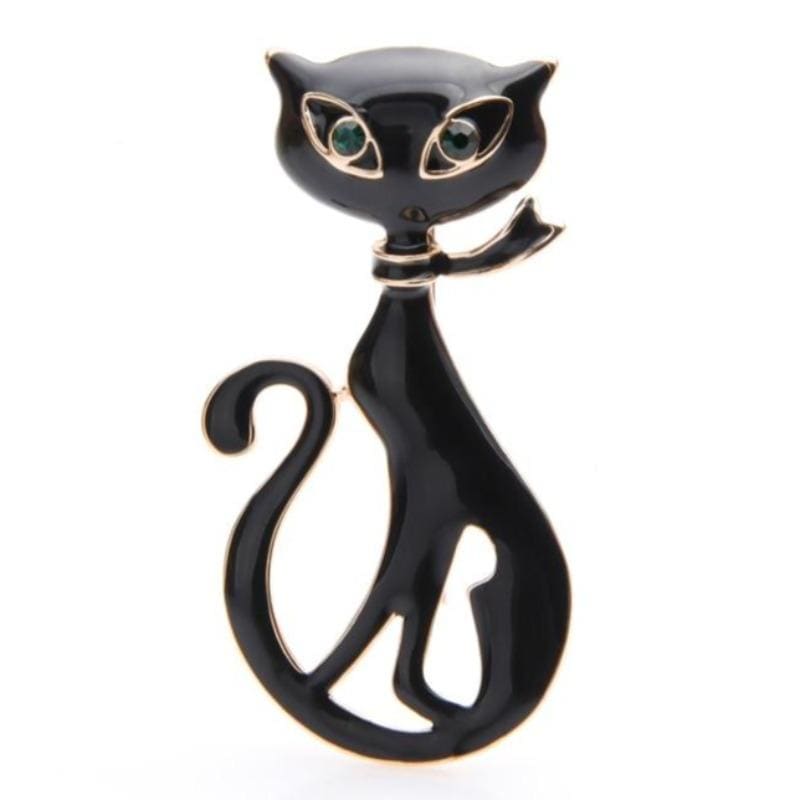 Elegant Zinc Alloy Cat Brooch with Enchanting Big Eyes Design-Brooch-Black-3-Colydia