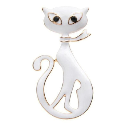 Elegant Zinc Alloy Cat Brooch with Enchanting Big Eyes Design-Brooch-White-4-Colydia