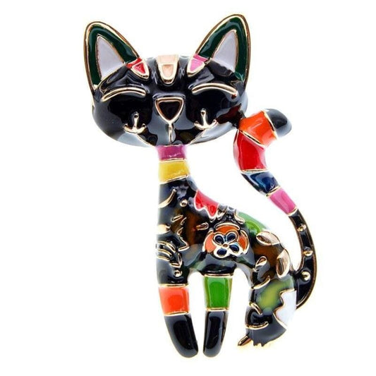 Colorful Black Cat Brooch for Women - Unique Zinc Alloy Jewelry-Brooch-Black Cat-1-Colydia