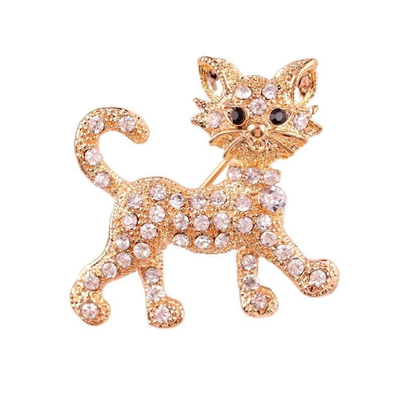 Golden Rhinestone Kitten Brooch - Playful Cat Jewelry for Parties-Brooch Jewelry-2-Colydia