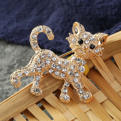 Golden Rhinestone Kitten Brooch - Playful Cat Jewelry for Parties-Brooch Jewelry-1-Colydia