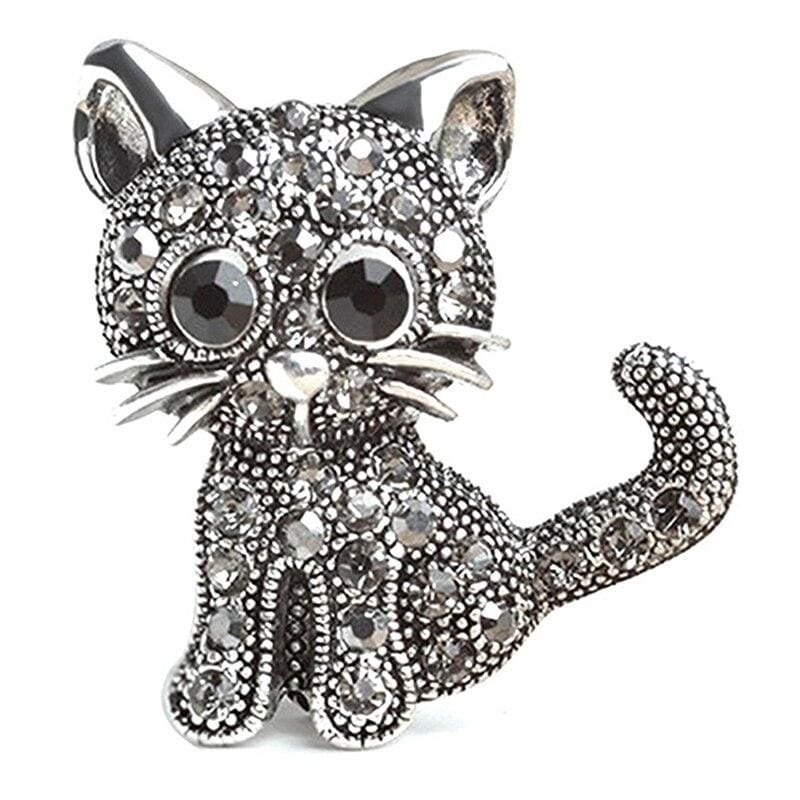 Charming Kitten Enamel Brooch with Secure Double Pin Backs-Cat Brooch-Silver (3.3cm x 2.4cm)-3-Colydia