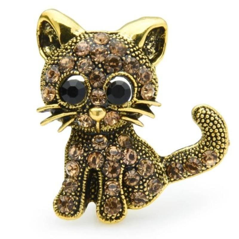 Charming Kitten Enamel Brooch with Secure Double Pin Backs-Cat Brooch-Gold (3.3cm x 2.4cm)-2-Colydia