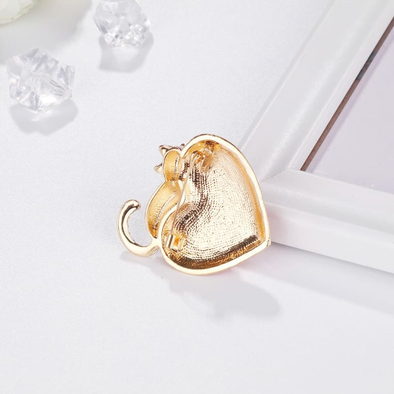 Sterling Silver & Brass Cat Heart Brooch - Unique Feline Jewelry-Brooch-6-Colydia