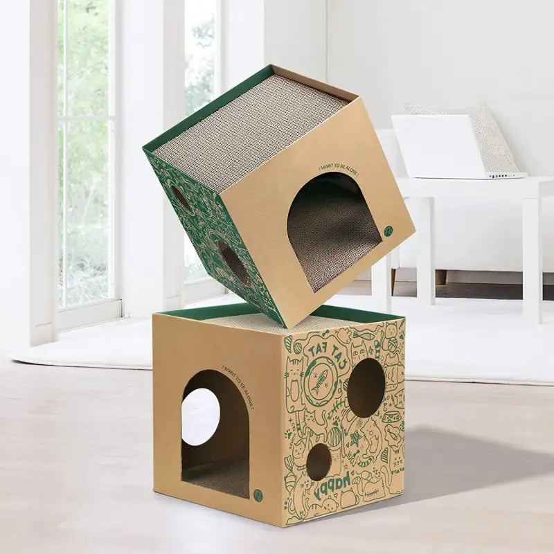 Customizable 3-in-1 Cardboard Cat House with Scratcher Boards-Cat House and Scratcher-4-Colydia