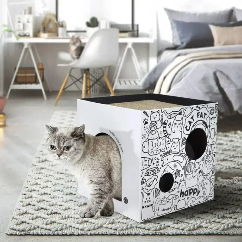 Customizable 3-in-1 Cardboard Cat House with Scratcher Boards-Cat House and Scratcher-3-Colydia