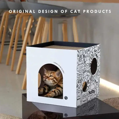 Customizable 3-in-1 Cardboard Cat House with Scratcher Boards-Cat House and Scratcher-5-Colydia