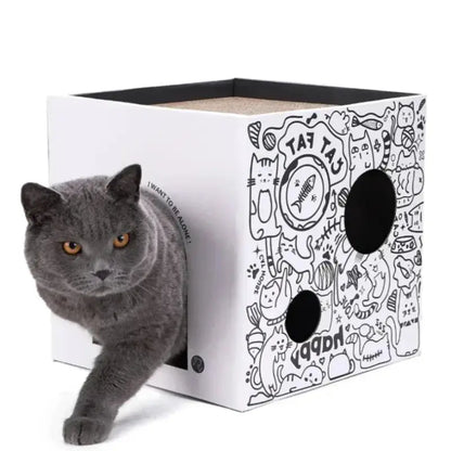 Customizable 3-in-1 Cardboard Cat House with Scratcher Boards-Cat House and Scratcher-White-10-Colydia